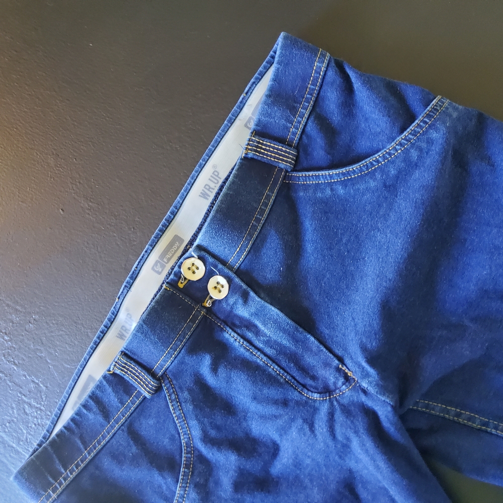 Chic Freddy Blue Denim Pants with Button Accents. New never worn Just No Tags